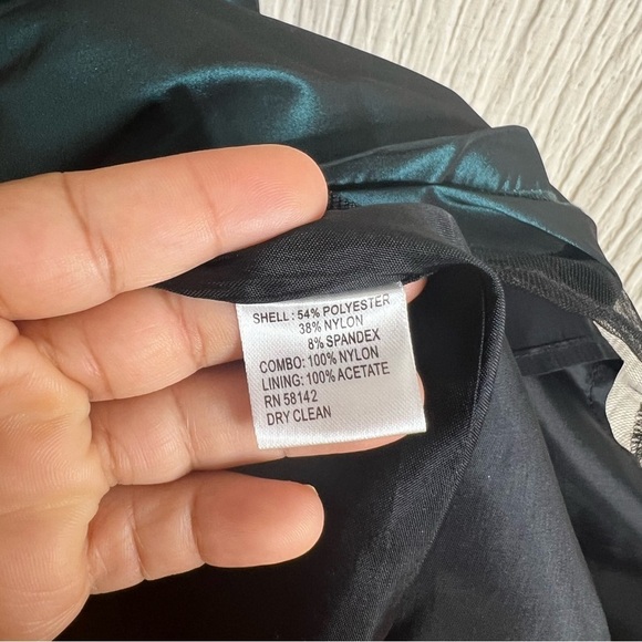 Maggy London Deep Teal Spaghetti Strap Fit-and-Flare Dress Bow Accent Size 2 - Picture 3 of 6